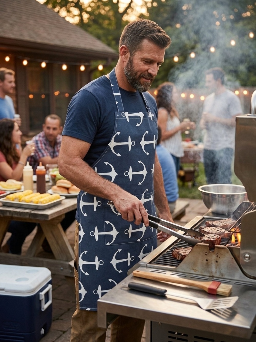 2023 - NEW Navy Blue & White Anchor Print Bib Apron – Classic Nautical